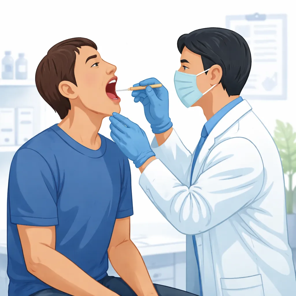 Doctor swabbing a patient's throat for a rapid strep test