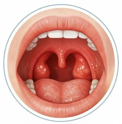 Illustration of a viral sore throat: red throat without white patches
