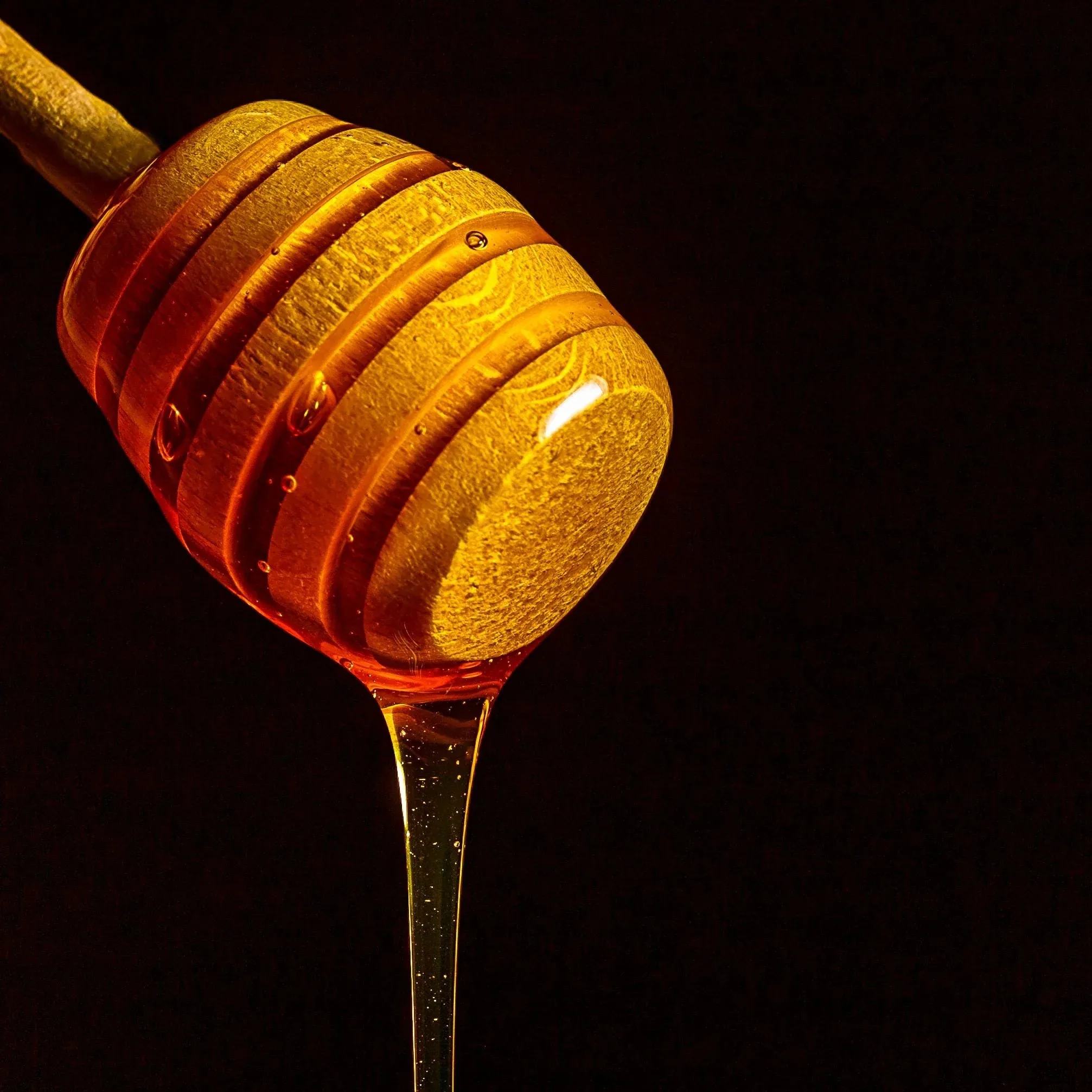 Honey dripping from a honey dipper